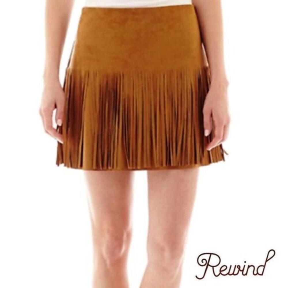 Rewind Women's Tassels Fringed Faux Suede Skirt‎